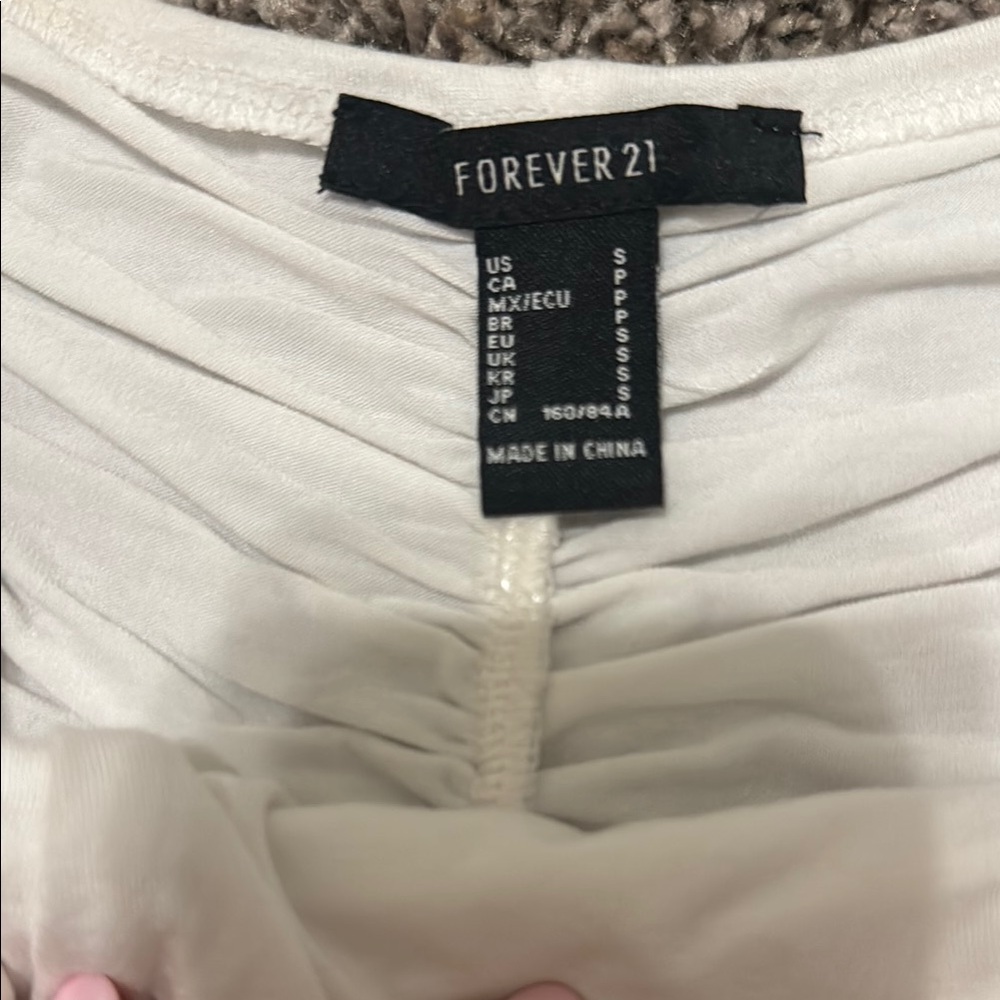 Forever 21 White Square Neck Puff Sleeve Crop Blouse - Picture 2 of 3